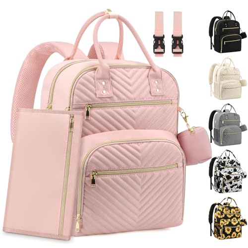 Pritent Diaper Bag Backpack,Baby Essentials Diapers Bag with Pacifier Case,Multipurpose Stylish Large Capacity Travel Backpack for Baby Girl/Boy(L-Pink) - color: Pink, size: Large (With Extra Layer & Changing Pad)