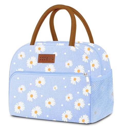 Coobiiya Lunch Bag Lunch Box for Women Men, Reusable Cute Lunchbag - Leakproof, Adult Insulated Lunch Box Tote with Large Capacity, Cooler Container for Work, Travel, Office (Blue Daisy) - color: Blue Daisy