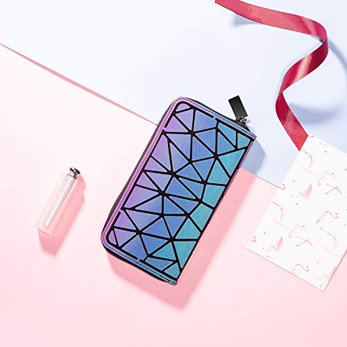 LOVEVOOK Geometric Luminous Purses and Handbags for Women Holographic Reflective Crossbody Bag Wallet - color: Zipper Wallet