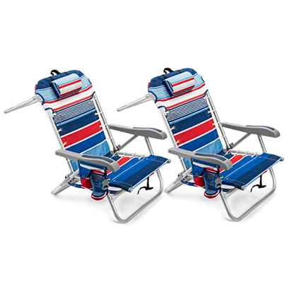 Homevative Cooler+ Folding Backpack Beach Chair with 5 Positions, Towel bar, XL Cooler Pouch, Storage Net, Cup and Phone Holder, Fireworks, 2 Pack - color: Fireworks