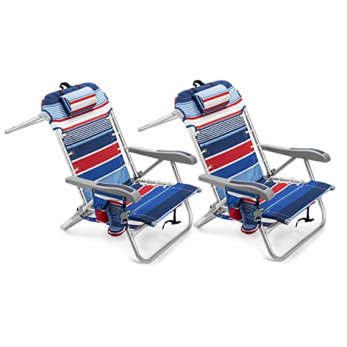 Homevative Cooler+ Folding Backpack Beach Chair with 5 Positions, Towel bar, XL Cooler Pouch, Storage Net, Cup and Phone Holder, Fireworks, 2 Pack - color: Fireworks