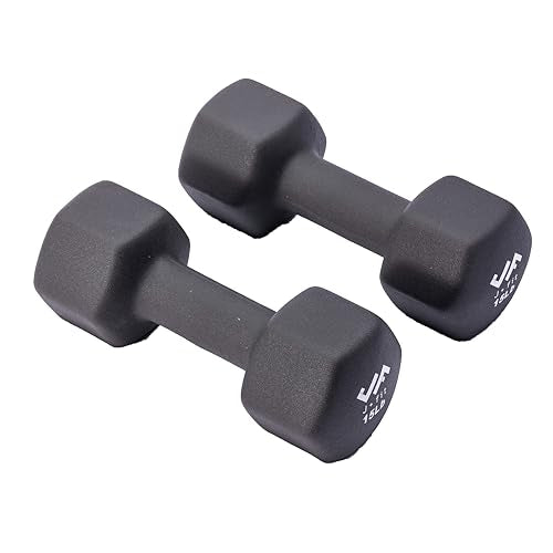 JFIT Dumbbell Pairs or Sets – Neoprene & Vinyl Coated Hand Weights for Home Gym, Strength Training, Aerobics, Cardio Exercise and Fitness - size: 15 lbs (Pair), style: Dumbbell Pair