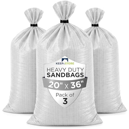 Heavy Duty Sand Bags Pack of 3, White Empty Sandbags with Built-In Ties, Woven Polypropylene UV Protection 1600 Hours, Fillable Bags for Flood Control, Weight, 20x36 inches, 100 Pounds Volume - size: 20"W x 36"L, style: Pack of 3