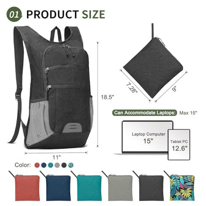20L Lightweight Hiking Daypack, Foldable Travel Packable Backpack for Men Women for Cycling Camping Outdoor (Black) - color: Black