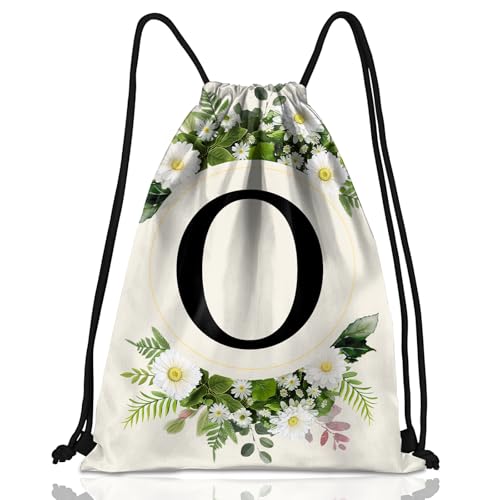 Initial Letter Drawstring Backpack String Sports Gym Bags Waterproof Sackpack Cute for Men Women Beach (13"×17") (Letter-O) - color: Letter-o