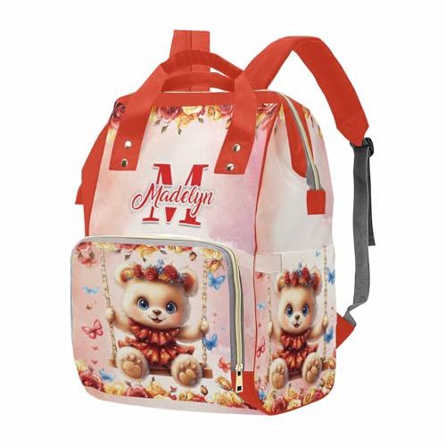 Newcos Personalized New Mom Diaper Backpack, Custom Name Baby Diaper Bag with Water Bottle, Customized Monogram Bags Pattern Mommy Nursing Bag for Newborn Wife Dad Women Travel Birthday Christmas Red - color: Patten 10