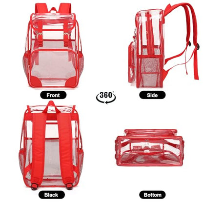 Fuyicat Clear Backpack Heavy Duty PVC Transparent Girls Kids School Backpacks Stadium Approved See Through College Bookbag for Women (Red) - color: Red