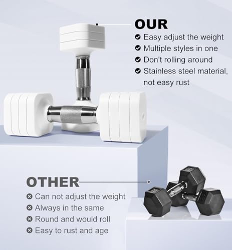 15LB 20LB 30LB 40LB 50LB Adjustable Dumbbell Set Free Weights Dumbbells Set for Women Men Hand Weights Sets Adjust Dumbbell Weight Sets for Home Gym Exercise Workout Strength Training Equipments - color: White