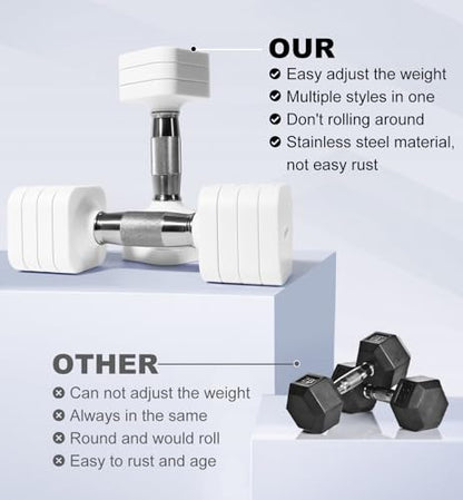 15LB 20LB 30LB 40LB 50LB Adjustable Dumbbell Set Free Weights Dumbbells Set for Women Men Hand Weights Sets Adjust Dumbbell Weight Sets for Home Gym Exercise Workout Strength Training Equipments - color: White