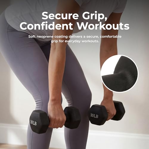 Sunny Health & Fitness Neoprene Coated Hex Shaped Dumbbell Non-Slip Fitness Weights for Home Gym Exercise, Full Body Workout Strength Building, Weight Loss, Sold in Pairs - Sizes - 2LB, 5LB, 8LB, 10LB - style: 10 Pounds