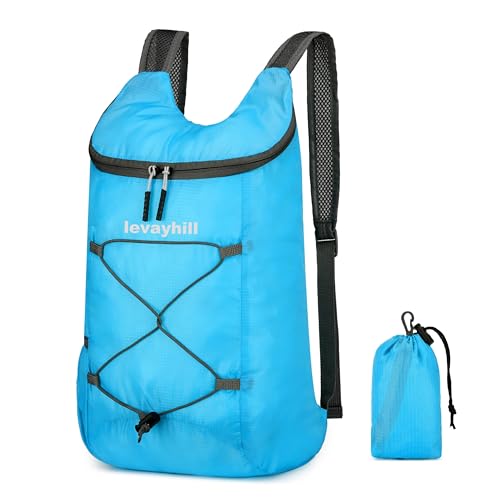 levayhill 16L Foldable Hiking Backpack,Small Packable Daypack, Blue | Lightweight ,Outdoor Collapsible Rucksack,Ultralight Folding Back Pack, Water Repellent, Men Women Travel Gym, Easy Carry-on - color: Blue