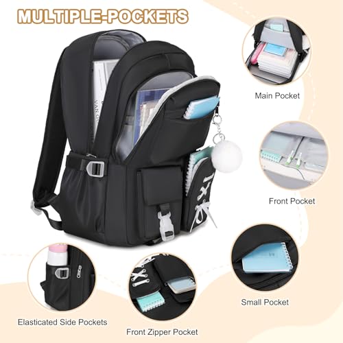Scothen Backpacks for Girls, Girls Backpack with Lunch Box & Pencil Pouch for Teens Girl Kids Elementary Middle High School College Student Bookbag Daypack Laptop Travel Backpack for Women - color: Black