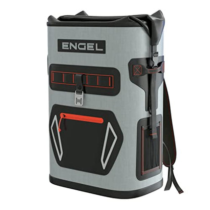 Engel BP25 25 Quart Roll-Top High Performance Backpack Cooler - color: Light Gray/Red