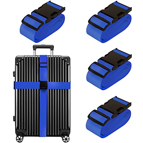 Luggage Straps for Suitcases TSA Approved Travel Belt 4 Pack by Chelmon (Blue) - color: Blue