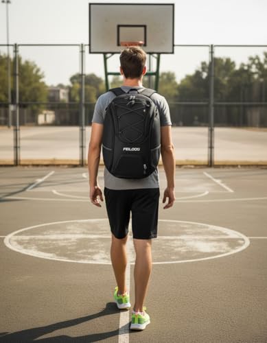 Basketball Backpack Large Sports Bag, Ball Accessories Basketball Equipment Bag with Ball Holder Shoes Compartment - color: Black