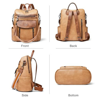 Shrrie Backpack Purse for Women Fashion Leather Backpack Purse Designer Travel Backpack Convertible Shoulder Bag with Wristlet - color: 2-6 Camel With Brown