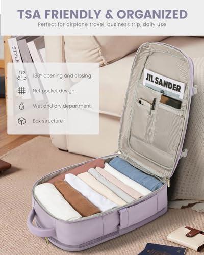 LOVEVOOK Travel Backpack For Women, 40L Carry On Backpack Flight Approved, TSA Personal Item Travel Bag Fits 17 Inch Laptop, Business Weekender Overnight Waterproof Daypack With 2 Cubes, Light Purple - color: Light Purple, size: 40l-17.3 Inch-3pcs