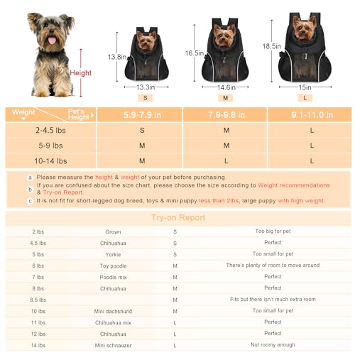 WOYYHO Pet Dog Carrier Backpack Small Dog Front Backpack Ventilated Mesh Dog Travel Back Pack with Safety Belt for Travel Hiking Cycling Outdoor Use (S (2-4.5 lbs), Black) - color: Black