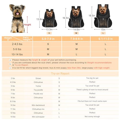 WOYYHO Pet Dog Carrier Backpack Small Dog Front Backpack Ventilated Mesh Dog Travel Back Pack with Safety Belt for Travel Hiking Cycling Outdoor Use (S (2-4.5 lbs), Black) - color: Black