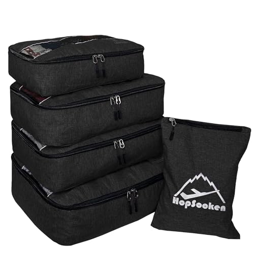 5 Set Packing Cubes for Travel Large Suitcase Luggage Organizer Bags Travel Accessories Vacation 4 Cubes 1 Laundry Pouch Bag - color: Snow Black