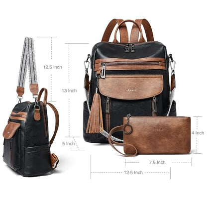 Shrrie Backpack Purse for Women Fashion Leather Backpack Purse Designer Travel Backpack Convertible Shoulder Bag with Wristlet - color: 2-5 Black With Brown