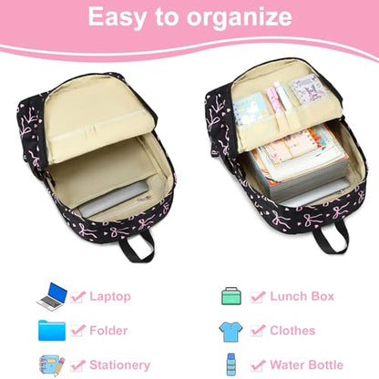 LEDAOU Backpack for Girls School Bag Kids Bookbag Teen Backpack Set Daypack with Lunch Bag and Pencil Case | Kids - color: A-bow Tie Black