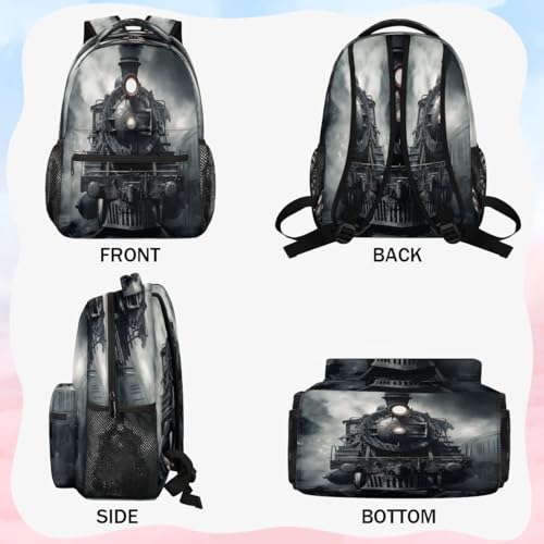 Steam Train Backpack with Chest Strap, Casual Backpack for Women Men, 16 Inch Daypack for Travel Work, Black Train - color: Yellow