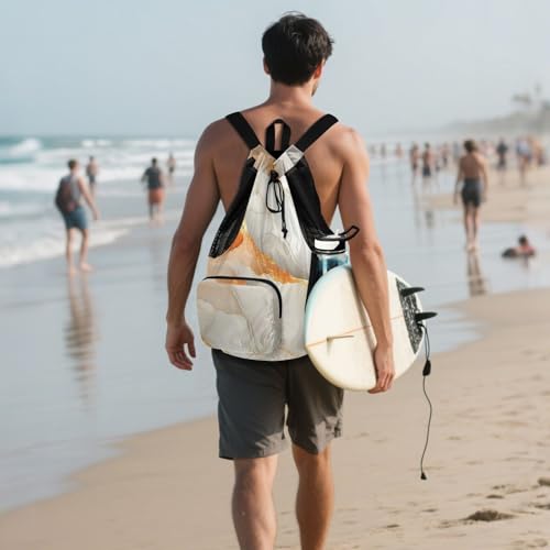 Drawstring Bags For Men Women Gym Swim Bag With Inside Pockets Pull String Back Pack Waterproof Marble White Orange - color: Color 20