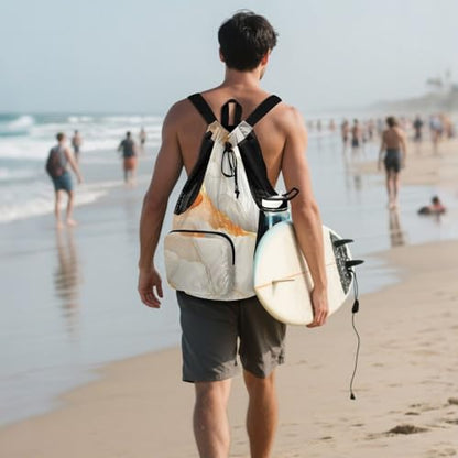 Drawstring Bags For Men Women Gym Swim Bag With Inside Pockets Pull String Back Pack Waterproof Marble White Orange - color: Color 20