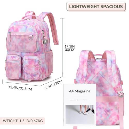 Lohol Multi-Pocket Backpack for School College Travel, Heavy Duty Big Bookbag with 15.6 inch Laptop Compartment (Pink Galaxy - color: Pink Galaxy