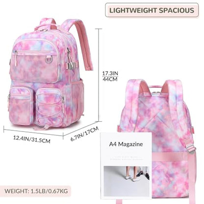 Lohol Multi-Pocket Backpack for School College Travel, Heavy Duty Big Bookbag with 15.6 inch Laptop Compartment (Pink Galaxy - color: Pink Galaxy
