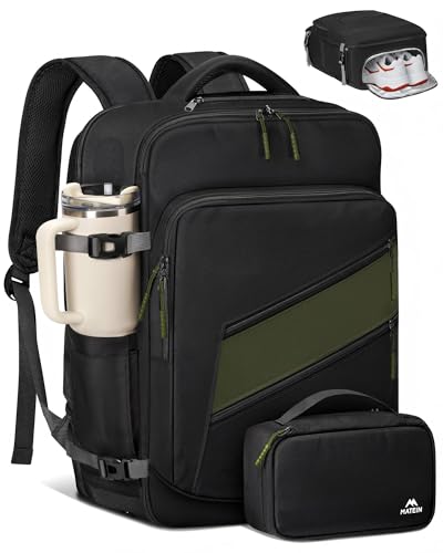 MATEIN Carryon Backpack for Travel with Tech Organizer, Lightweight Frontier Personal Item Bag with Shoe Compartment for Flight Essential, 17 inch Travel Laptop Backpack Airline Approved for Weekender - color: Green, size: Large