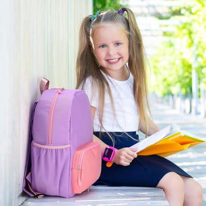 1 Piece Nylon Backpack Kids School Backpack for Toddler Girls Boys Plain Waterproof Preppy Bookbags Travel for Student (Purple and Pink) - color: Purple and Pink