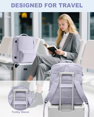 VECAVE 18x14x8 TSA-Approved Personal Item Backpack – Under Seat Carry-On Travel Bag for Women, Fits 15.6" Laptop, with Water Bottle & Shoe Pouch, Airline Travel Backpack Flight approved Purple - color: H3-purple, size: Large