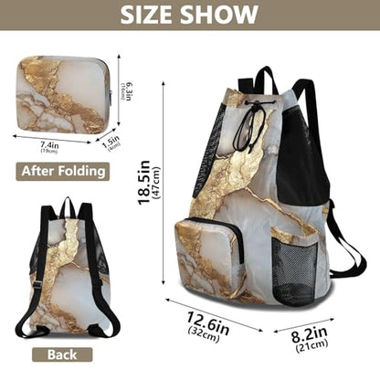 Drawstring Backpacks Gym Sackpack With Water Bottle Pocket String Back Pack Dry Wet Separation Marble White Neutral - color: Color 18