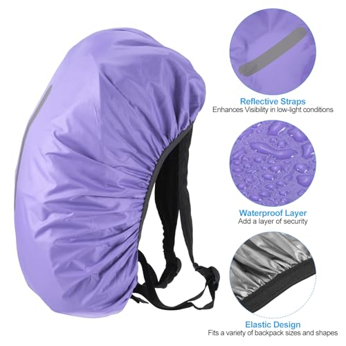 PATIKIL Waterproof Backpack Rain Cover, Non-Slip Backpack Cover with Vertical Reflective Strap Stay Dry for Hiking, Camping, Hunting - color: Purple, size: Medium