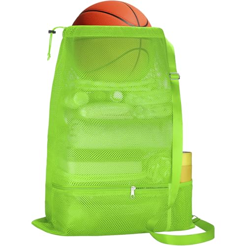 NATURAL STYLE Large Mesh Swim Beach Bag, Mesh Drawstring Gym Bag for Athletic Gym Sports Gear Workout Storge Beach Swiming (Green) - color: Green