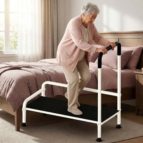 Seniors Assist Step Stool with Support Handrail, Non-Slip Platform, Height Adjustable, Multi-Purpose Household Mobility Foot Stool(Milky White) - color: Milky White