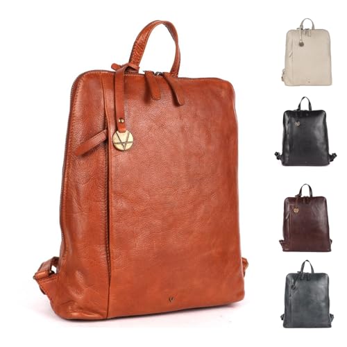 12.5 Inch Genuine Leather Backpack for Women and Men, Cognac Leather Backpack with Adjustable Shoulder Strap - color: Cognac
