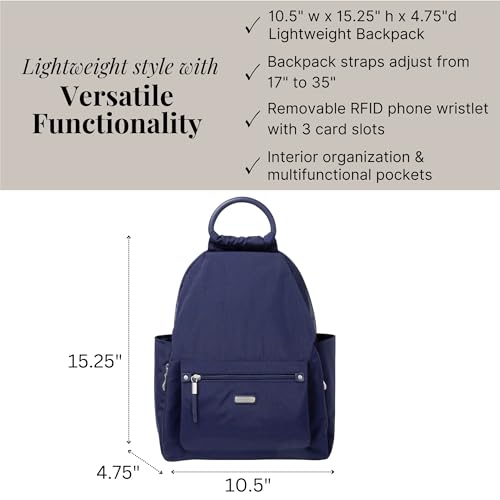 Baggallini Womens With Rfid Phone Wristlet All Day Backpack, Navy, One Size US - color: Navy