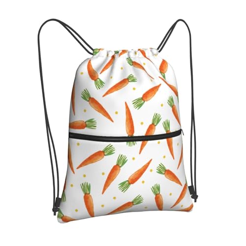 Easter Cartoon Carrots Drawstring Backpack, Waterproof Drawstring Bag for Gym Sports Easter Party Gift, Women Men Durable Sackpack Bag with Front Zipper Pocket and Inside Zipper Pocket - color: Easter Cartoon Carrots
