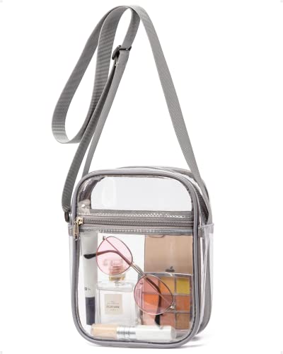 Vorspack Stadium Approved PVC Purse - Clear Crossbody Bag with Front Pocket for Concerts, Sports, Festivals - color: Grey, size: One Size