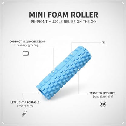 Mini Textured Foam Roller, 10 Inch Portable PVC Roller for Travel, Gym & Yoga, Compact Design (Pink/Blue) - color: Blue
