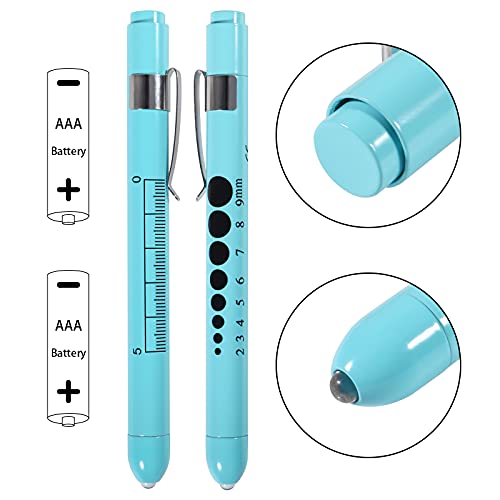 Aokin Medical Pen Light for Nurse Doctor, Reusable LED Medical Penlight Flashlight with Pupil Gauge and Ruler, White Light, Sky Blue - color: Sky Blue