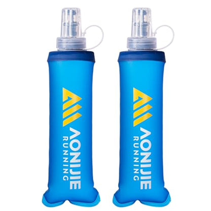 Azarxis TPU Soft Flask Collapsible Water Bottle Running Folding Gel Water Reservoir Handheld for Hydration Pack Hiking Cycling Climbing Jogging Marathon Trail Race - color: #01 Blue - 250 ml - 2-pack