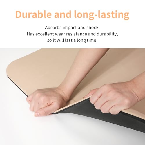 PAIDU Yoga Mat Non Slip Anti-tear,extra thick-2/5 inch（10MM）High Resiliency Professional POE Yoga Mats for Women Men Kids,72"x24"inch,Workout, Yoga, Pilates and Floor Exercise, with Carrier Strap - color: Beige+Black.