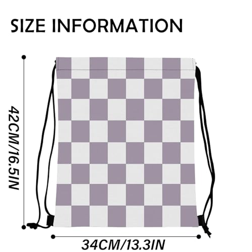 Drawstring Backpack Draw String Bag Waterproof for Sports Gym Beach Travel Cute Aesthetic Sackpack Men Women (13"×17")-Purple Checkered - color: S-11-purple