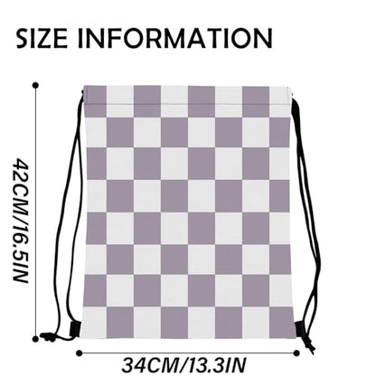 Drawstring Backpack Draw String Bag Waterproof for Sports Gym Beach Travel Cute Aesthetic Sackpack Men Women (13"×17")-Purple Checkered - color: S-11-purple
