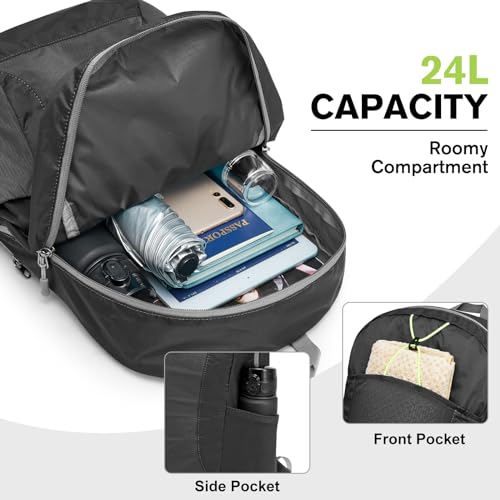 G4Free 24L Lightweight Packable Hiking Backpack Sport Travel Daypack Water Resistant for Women Men - color: Black