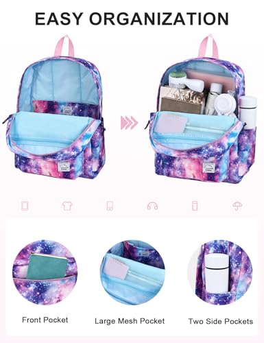 VASCHY Backpack for School, Lightweight Water Resistant Bookbag Casual Daypack for Middle School Teen Girls Pink Galaxy - color: Pink Galaxy
